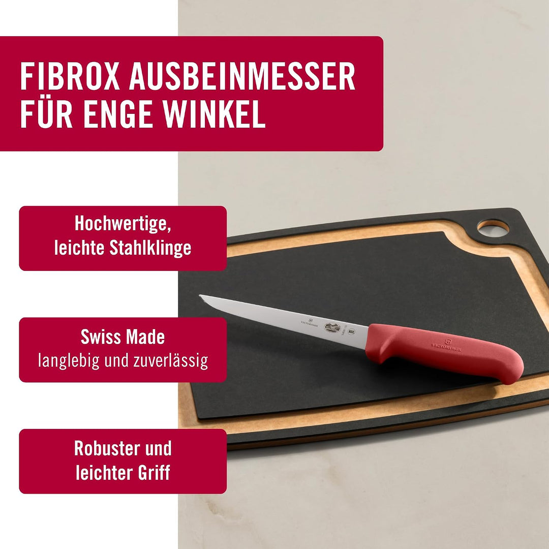 Victorinox Fibrox Ausbeinmesser, Scharfes Küchenmesser für Fleisch und Geflügel, 15 cm, Gerade Kling