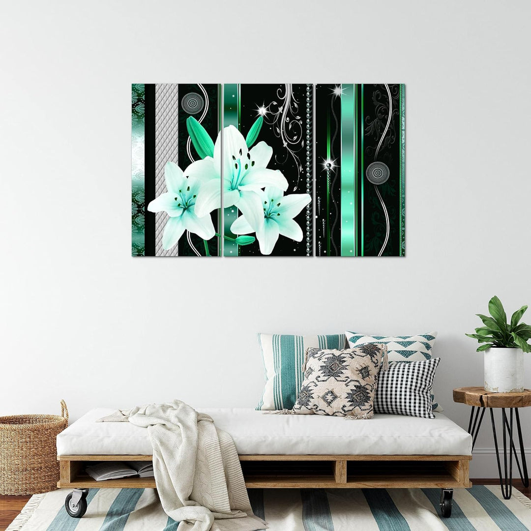 Runa Art Wandbilder Blumen Lilien Bild XXL Wohnzimmer Schlafzimmer Türkis Abstrakt 120 x 80 cm 3 Tei