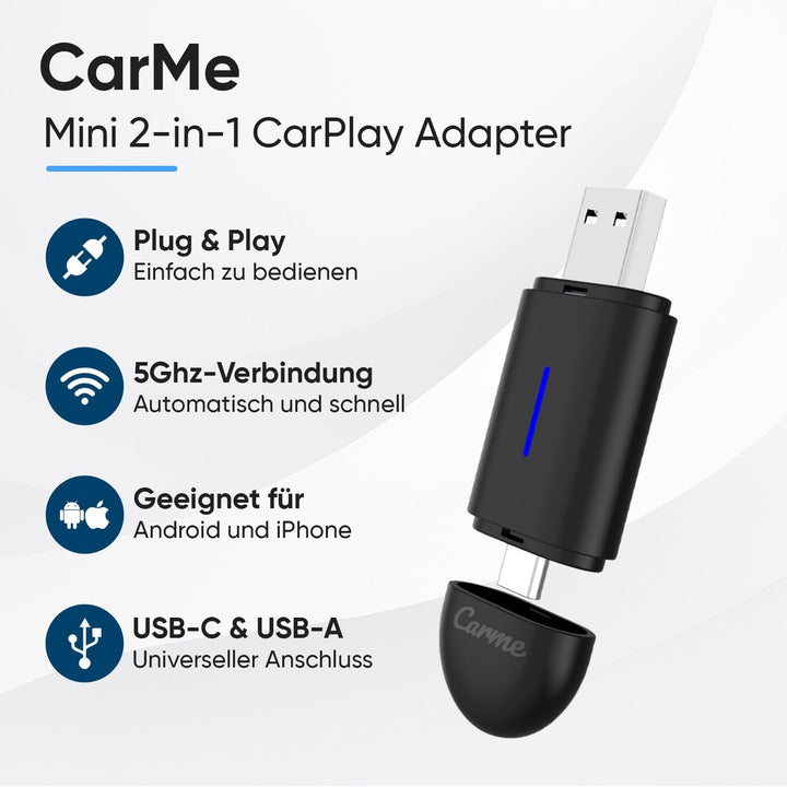 CarMe CarPlay Wireless Adapter &amp; Android Auto Wireless Adapter - Mini USB 2-in-1 Auto Dongle - Wande
