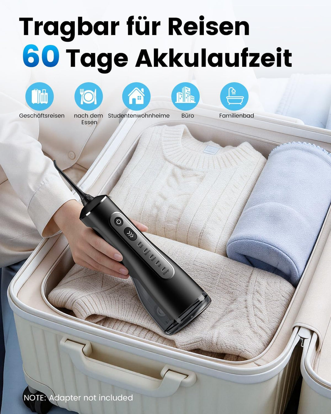 JTF Munddusche Kabellos Elektrische 300ML Wassertank, 10 Stufen Stufenlose Modi Testsieger 2026, IPX