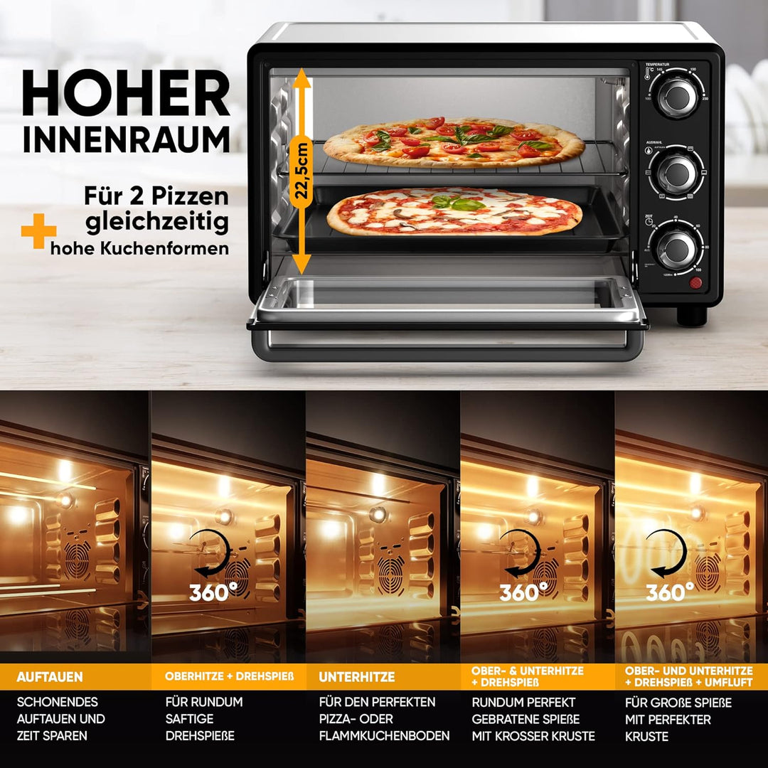 Stillstern Minibackofen mit Umluft (25L, DE Version, inkl. Frittierkorb) Auftauen, 2 Std. Timer, Ofe