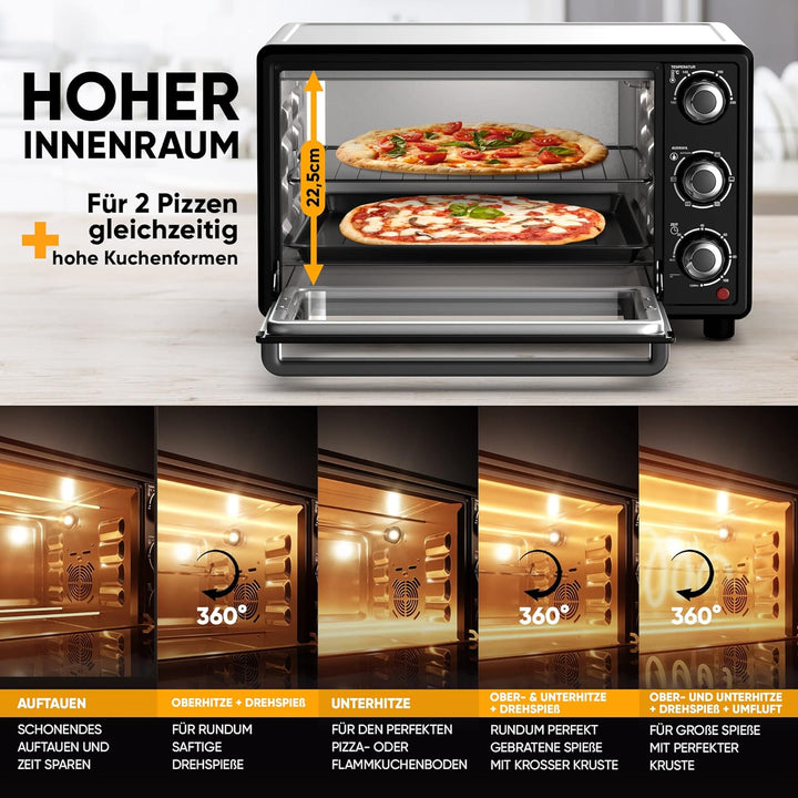 Stillstern Minibackofen mit Umluft (25L, DE Version, inkl. Frittierkorb) Auftauen, 2 Std. Timer, Ofe