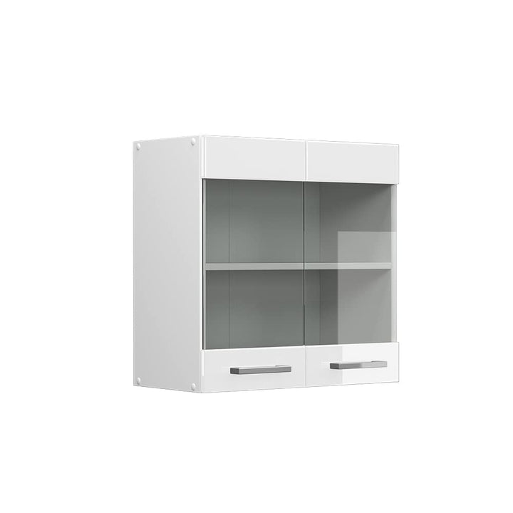 Vicco Küchenschrank Glas R-Line, Weiss Hochglanz/Weiss, 60 cm Weiss Hochglanz Hängeglasschrank 60cm,