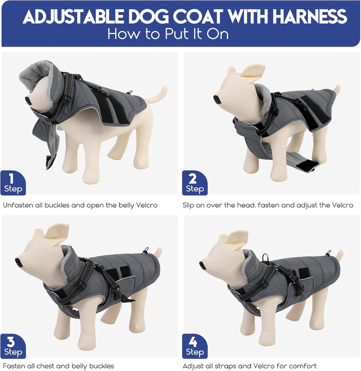 ASENKU Hundemantel Winter mit Geschirr M Wasserdicht für mittelgrosse Hunde M Grau, M Grau