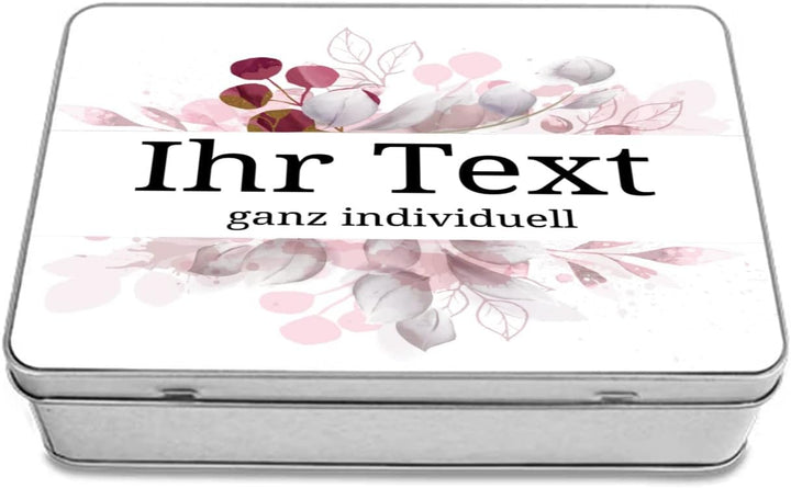 STEMPEL-FABRIK – personalisierbare eckige Dose mit Name oder Wunschtext – Aquarell Motiv mit rotem B