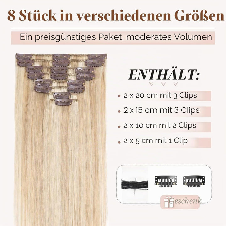 TESS Clip in Extensions Echthaar Haarteile Ombre Braun Remy Haar Extensions guenstig Haarverlängerun