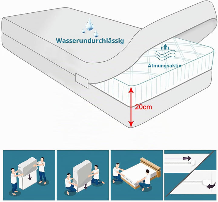 Wasserdichter Matratzenbezug 80x200x16cm mit Reissverschluss 80x200cm 16.0 Zentimeter, 80x200cm 16.0