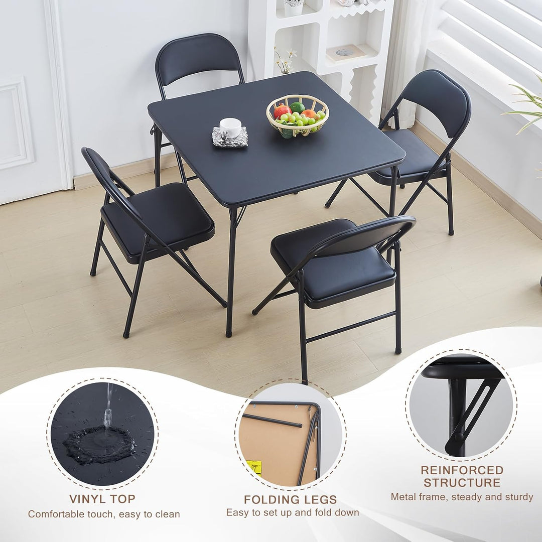 Quadratischer Klapptisch 80x80cm Kartentisch 4 Personen Schwarz, Schwarz