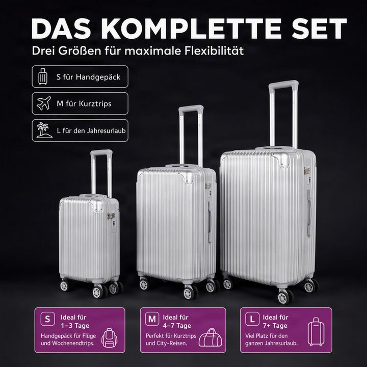 ABS-Hartschalen-Kofferset 3-teilig Silber-Grau Alu-Optik