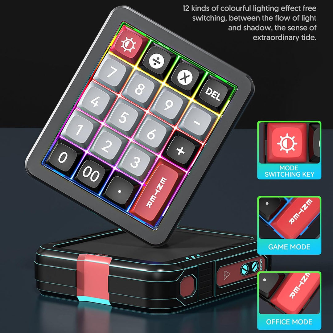 Mechanischer Numpad mit 19 Programmierbaren Knopfs, 12 RGB -Backlits Typ C Kabelnummernpad, Red Swit