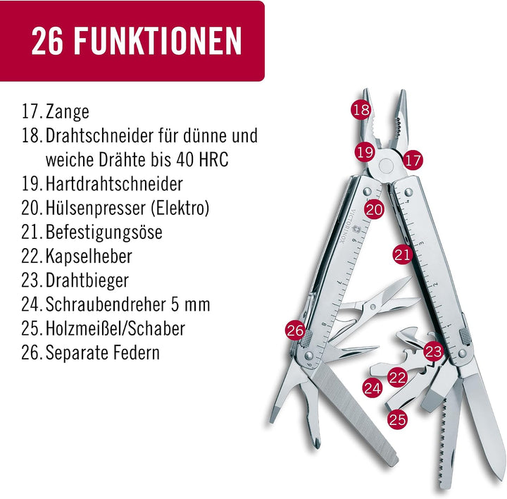 Victorinox, Multifunktionstool, SwissTool, Taschen Werkzeug, Funktionen, Kombi-Spitzzange, Feststell