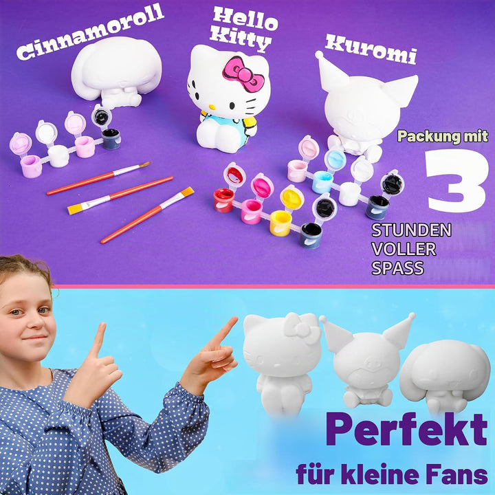 Get Trend Hello Kitty Sanrio Gipsfiguren zum Bemalen für Kinder &amp; Teens, 3 Gipsfiguren, 12 Farben &amp;