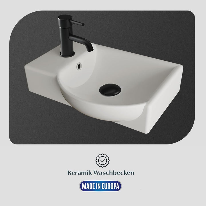 Alpenberger Waschtisch mit Unterschrank | Gäste WC Waschbecken Klein 45 cm Breit | Aufsatzwaschbecke