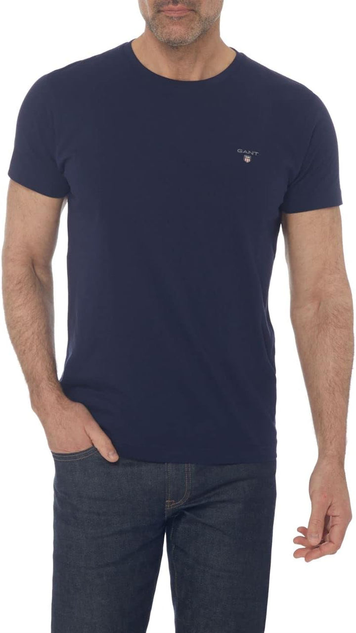 GANT Halbarm T-Shirt Regular Fit Baumwolle Logo-Stick weiss Evening Blue M, Evening Blue M
