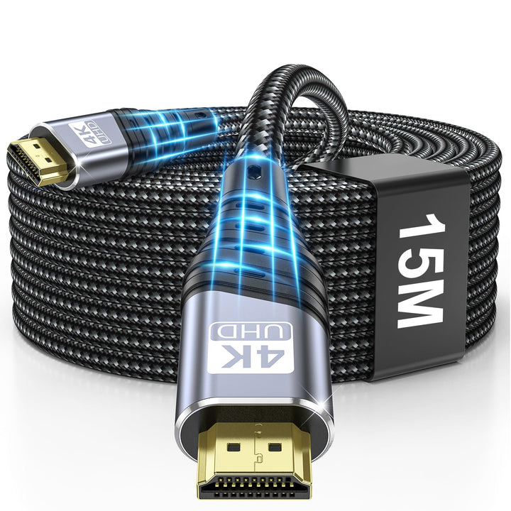 4K HDMI Kabel 15M, HDMI 2.0 Kabel Ultra Highspeed 4K@60Hz 18Gbps mit Ethernet/Audio Ruckkanal, Suppo