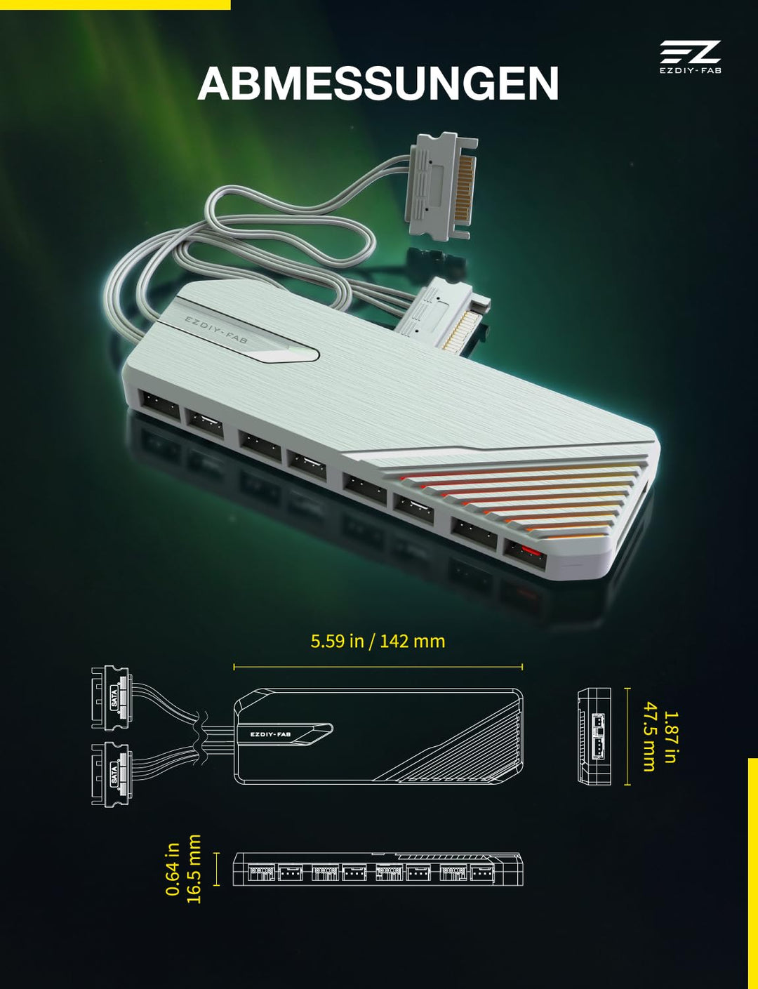 EZDIY-FAB FH01 8-Port ARGB PWM Fan Hub Controller,Duale SATA-Kabel,Weiss, Weiss