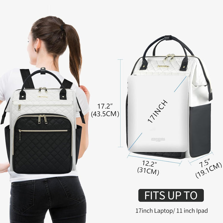 EMPSIGN Laptop Rucksack Damen 17.3 Zoll, Wasserfest Mädchen Beige-schwarz, Beige-schwarz