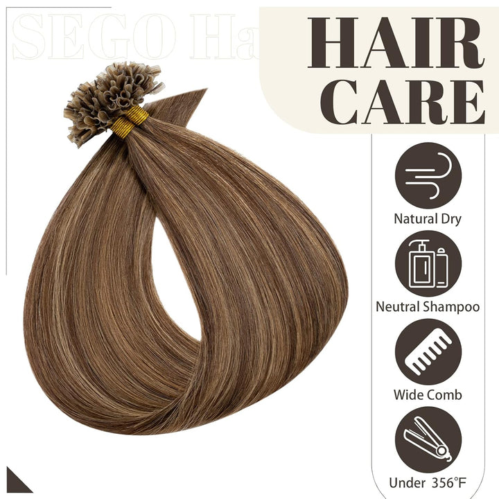 SEGO Extensions Haare Bondings Echthaar Bonded U Tips Remy Haarverlängerung Keratin Glue 200 Strähne