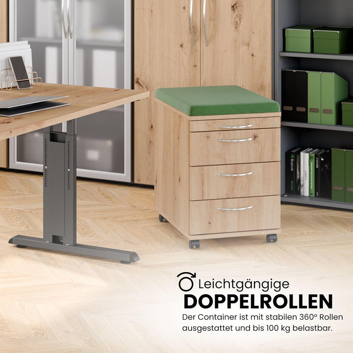 bümö Basic Rollcontainer mit Schubladen, Container aus Holz in grau - Rollwagen für&