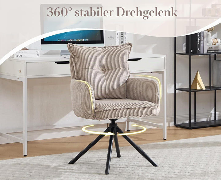 Ya-Home Modern Bürostuhl 360° drehbar mit Armlehnen Kordsamt, Grau, Grau