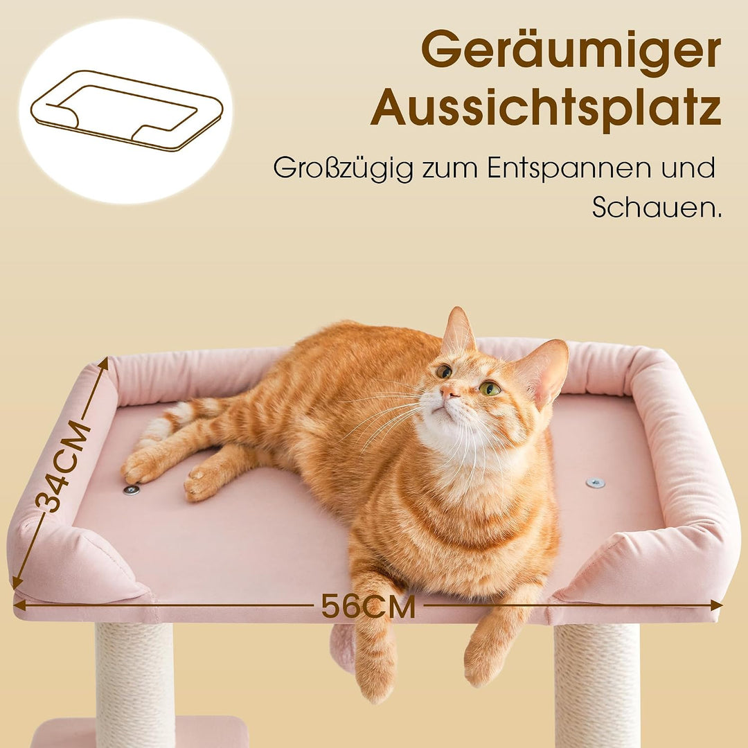 Katzenbaum 114 cm Hoch, Gross Kratzbaum mit Extra Grosser Plattform &amp; Kratzpfosten, Mehrstufiger Kra