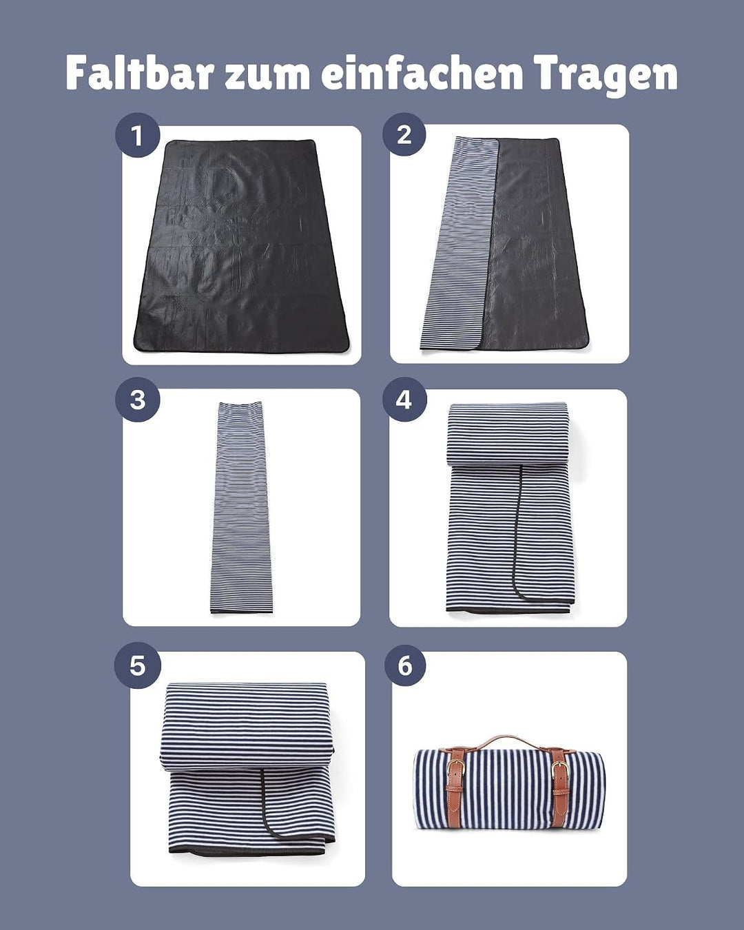 Haus Projekt Picknickdecke Wasserdich Marineblau Gestreifte, Weiche 200 x 150cm Stranddecke, Outdoor
