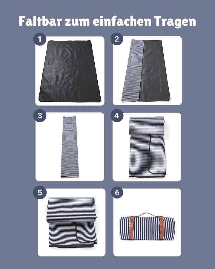 Haus Projekt Picknickdecke Wasserdich Marineblau Gestreifte, Weiche 200 x 150cm Stranddecke, Outdoor