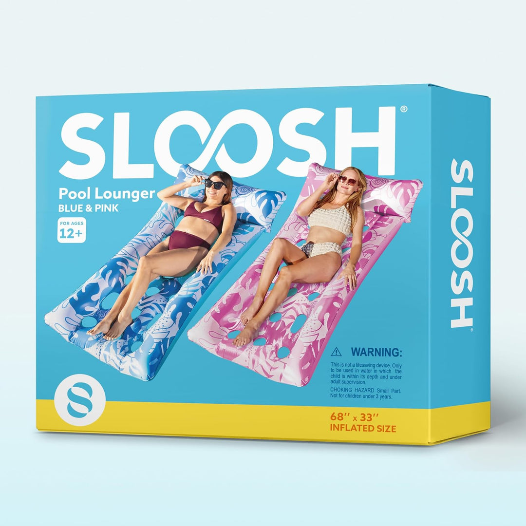 Sloosh Aufblasbare Wasser Pool Luftmatratze, 2er XL Pool Flösse, Sonnenliegebett mit Kopfstütze für