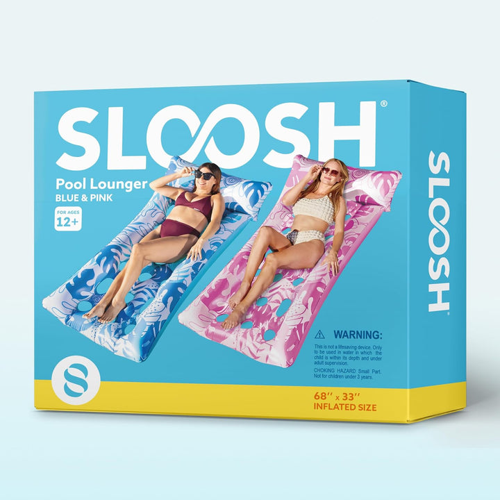 Sloosh Aufblasbare Wasser Pool Luftmatratze, 2er XL Pool Flösse, Sonnenliegebett mit Kopfstütze für