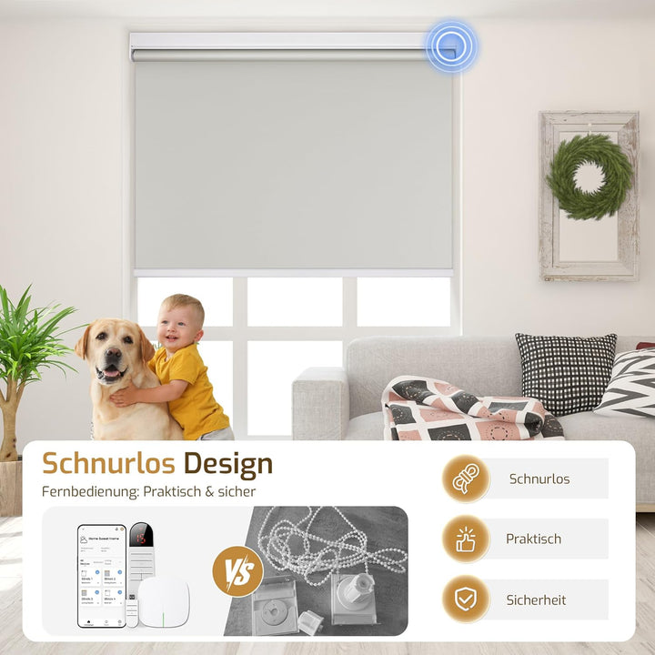 Grandekor Rollo Elektrisch 60x110cm Grau, Elektrisches Verdunklungsrollo Klemmfix ohne/mit Bohren, S