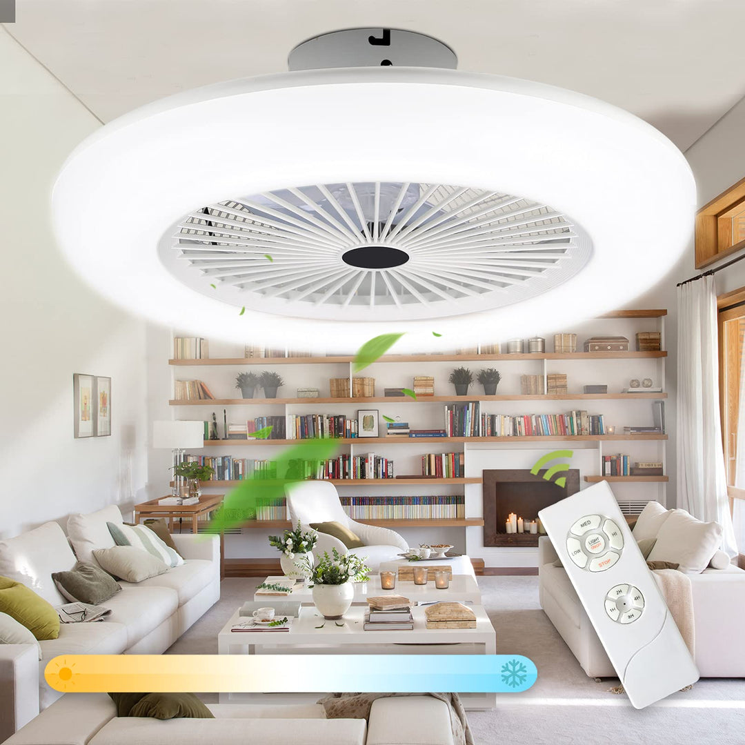 2 Stück 80W Deckenventilator mit Beleuchtung und Fernbedienung, LED Deckenlampe mit Ventilator Einst