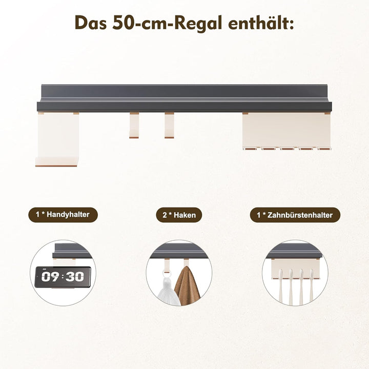 SONNI LED Badspiegel 50x70cm + 50cm Ablage, Touch Badezimmerspiegel mit Beleuchtung, 3 Lichtfarben,