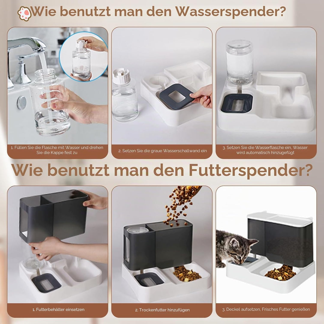 Futterautomat Katze Set, 3.8L 2-in-1 Automatischer Gravity Katzen Hund futterautomaten Wasserspender