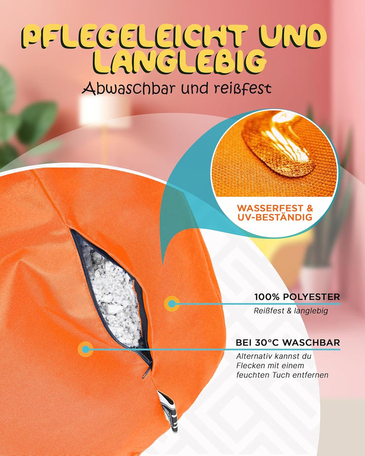 PATCH HOME Patchhome Sitzsack Tropfenform mit Reissverschluss Nachfüllbar - für In &amp; Outdoor - mit S