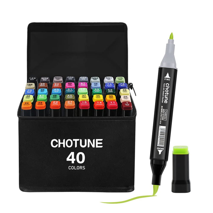 CHOTUNE 40 Farben Marker Set, 2023 Neueste Permanenter Marker, Einzigartiges Doppelkopf-Design, Ausg