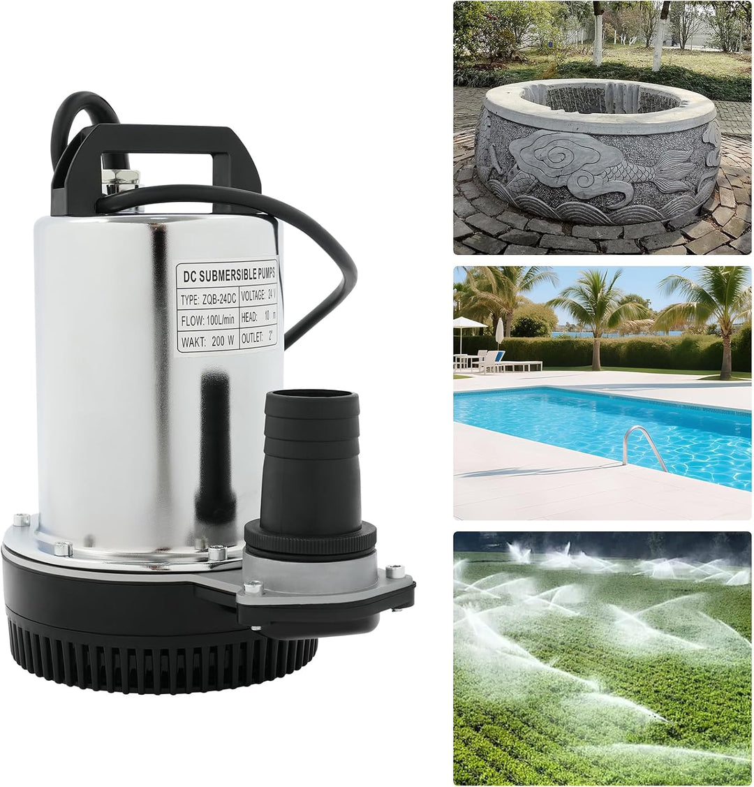 24V DC Tauchpumpe 200W Edelstahl 6000 Liter 10m Förderhöhe Garten