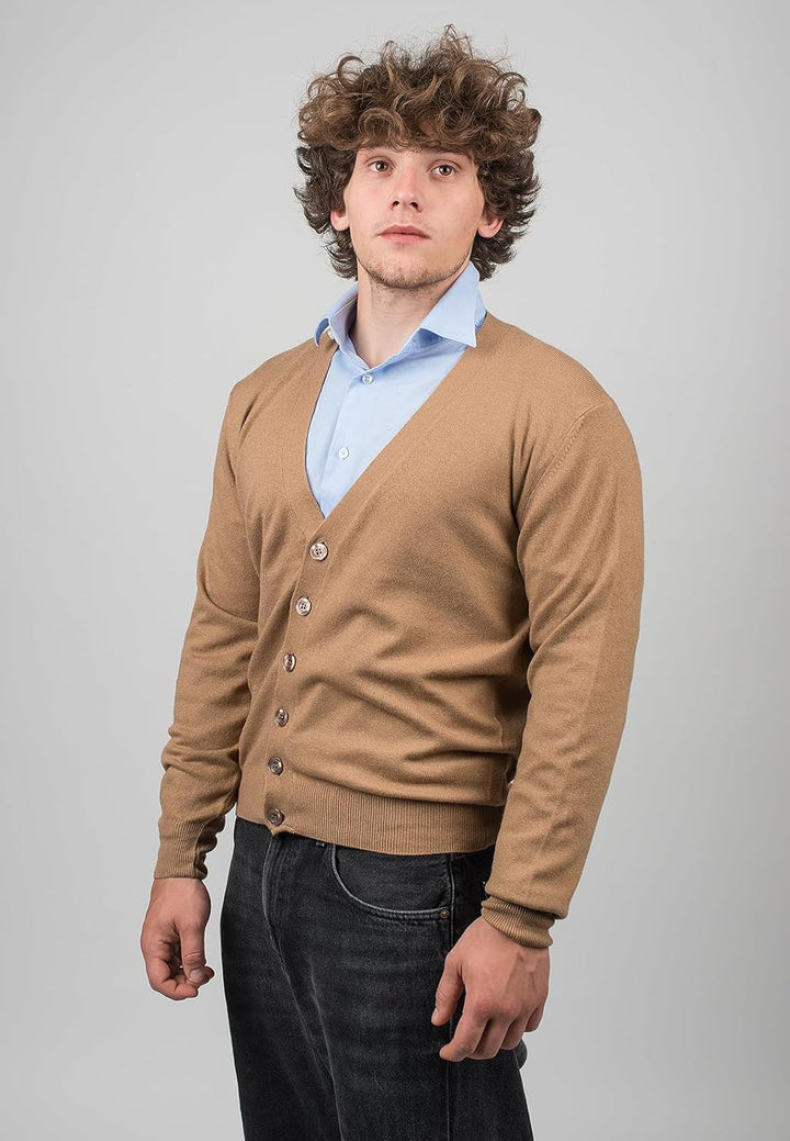 Strickjacke aus gemischtem Kaschmir, Made in Italy - Herren, Kamel