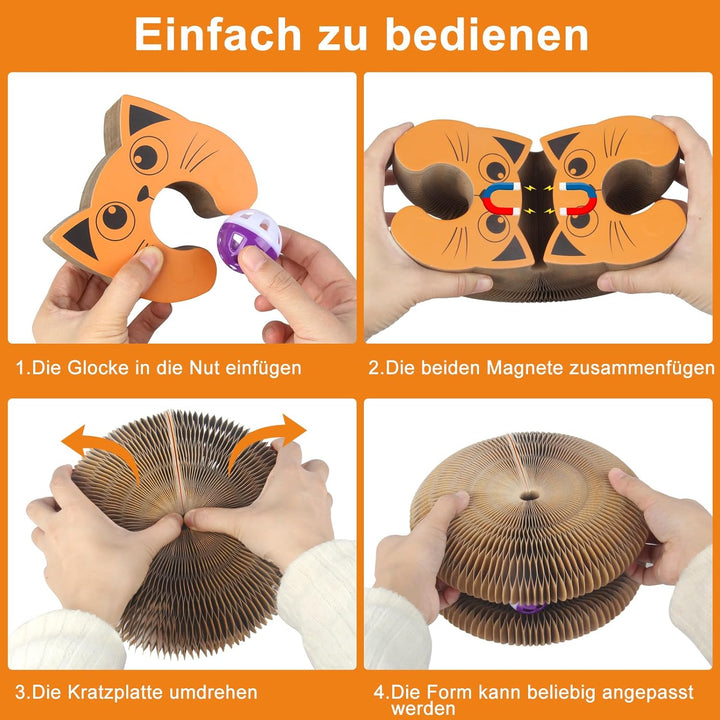 Kratzbrett Katze, 2-in-1 Cat Kratzbrett mit Glöckchen, Magische Orgel Cat Scratching Board, Zusammen
