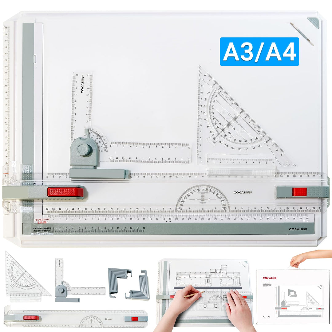 Ecliptix A3 Profi Zeichenbrett Set, nutzbar für A3‑ und A4‑Zeichenpapier Weiss, Weiss
