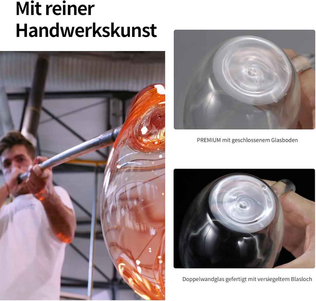 Latte Macchiato Gläser 350 ml, 6er Set, doppelwandige Kaffeegläser mit Henkel, aus Borosilikatglas,