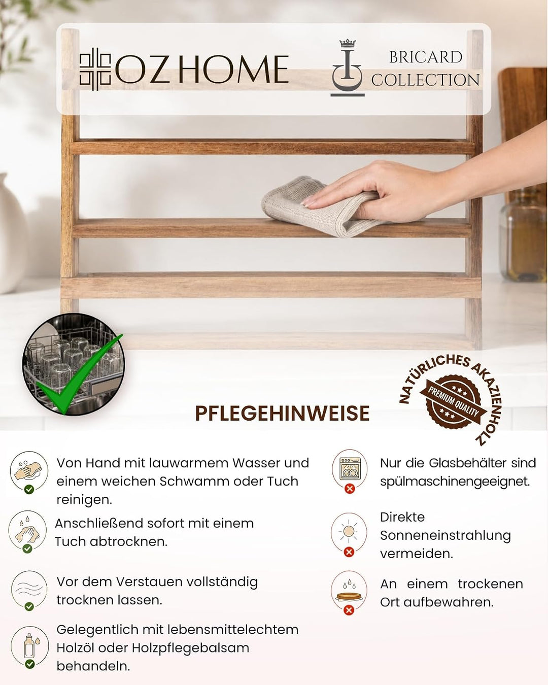 BRICARD Gewürzgläser Set 13-tlg., 12 x 120 ml, Holzdeckel, Akazienholzregal