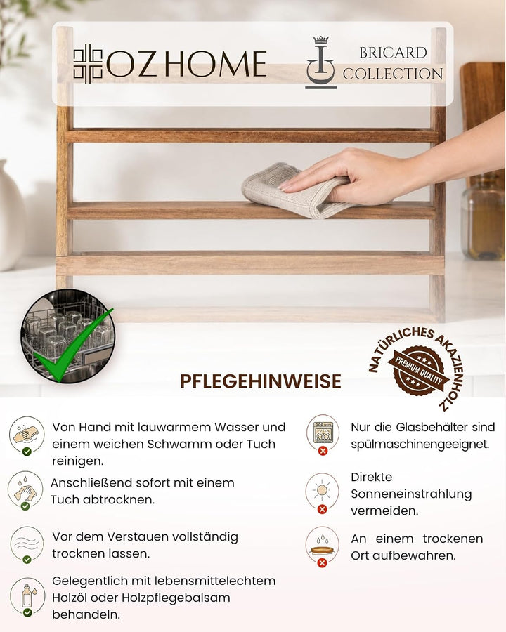 BRICARD Gewürzgläser Set 13-tlg., 12 x 120 ml, Holzdeckel, Akazienholzregal