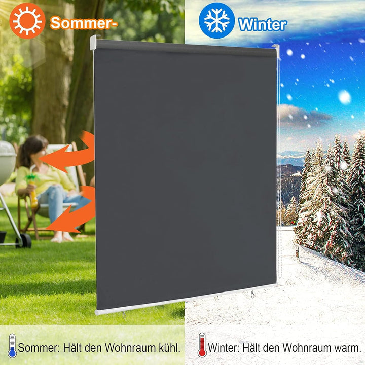 LILIIN 180x240cm Aussenrollo Screen Rollo Wetterfest Senkrechtmarkise Balkonrollo Sichtschutz Outdoo