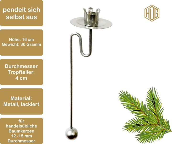 Baumkerzenhalter Balancehalter Pendelhalter für Weihnachtsbaum matt Silber (Silber, 6er)