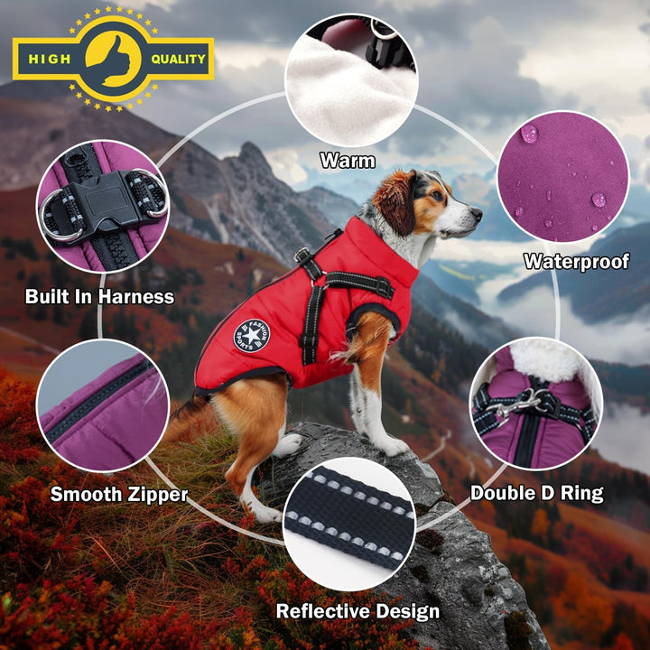 Hundejacke Winterweste mit Geschirr, wasserdicht, maschinenwaschbar, reflektierende Streifen, Stabil