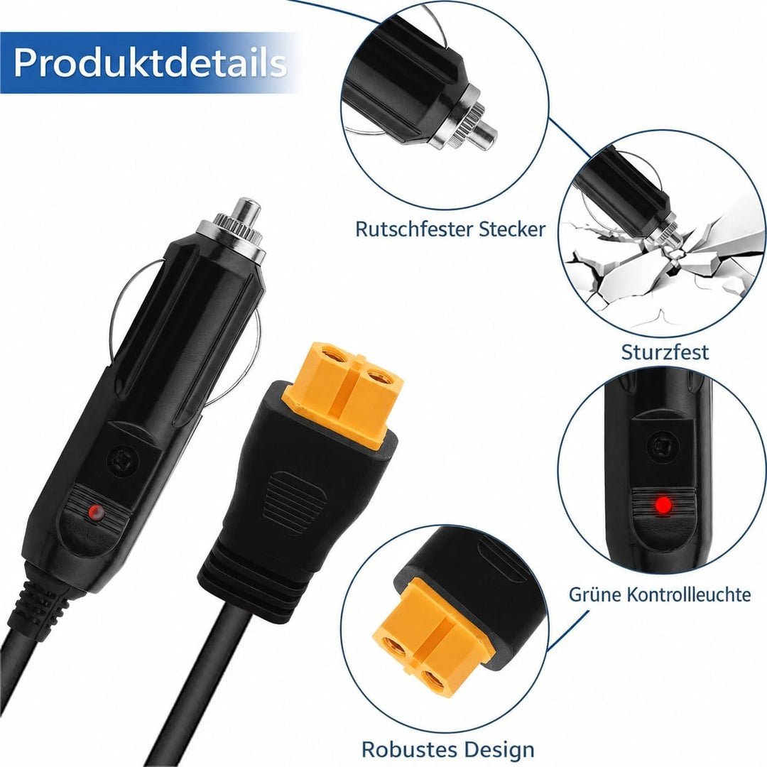 XT60 Auto Ladekabel kompatibel mit ECOFLOW Powerstation, Zigarettenanzünderstecker auf XT60 Buchse,