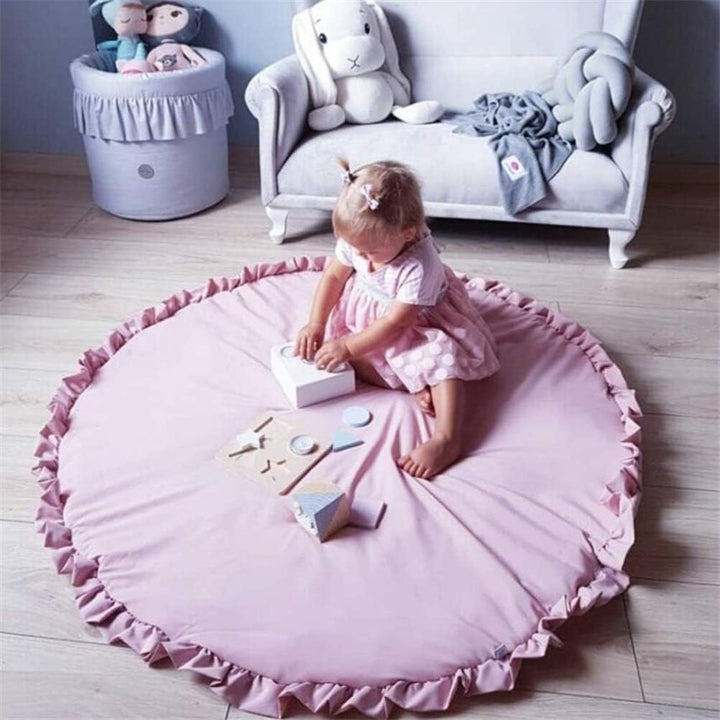 Babyspielmatte Runde Rüschen Aktivität Playmat, 100 cm rosa Babyspielmatte für den Boden, Baumwolle