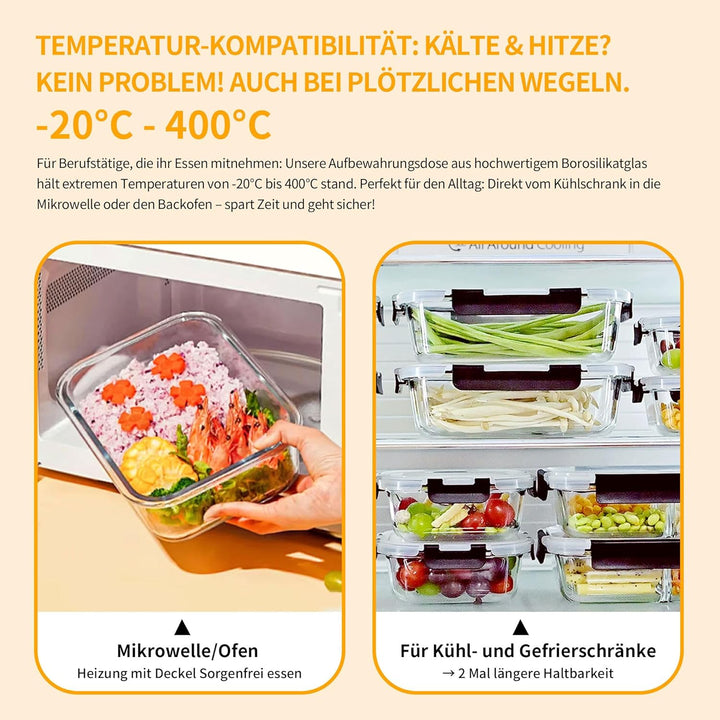 LNWSN Frischhaltedosen Glas mit Deckel 6er, 1520ml Hochtransparente Borosilikatglas Meal Prep Boxen