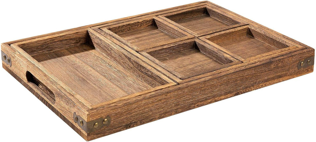 Yangbaga 7ST Rechteckig Serviertablett aus Holz: Serviertablett mit Griff 32 x 32 x 4.5 cm (7 Pieces