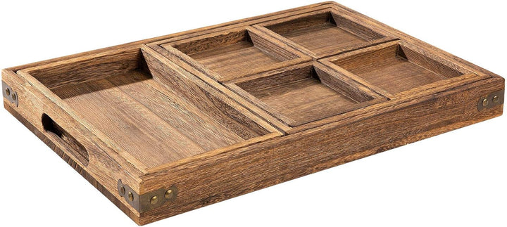 Yangbaga 7ST Rechteckig Serviertablett aus Holz: Serviertablett mit Griff 32 x 32 x 4.5 cm (7 Pieces